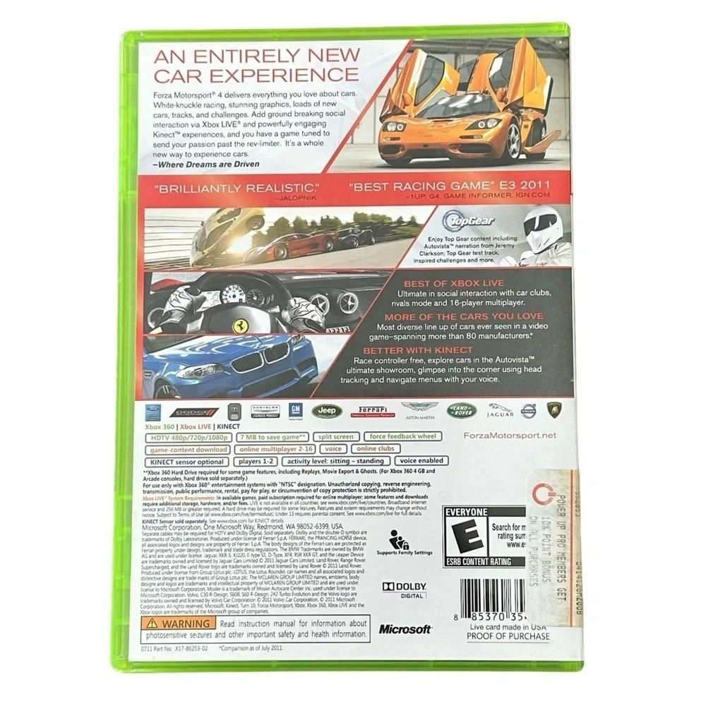 Forza Motorsport 4 XBOX 360 Working Condition 2 Disc Racing Videogame Ferrari